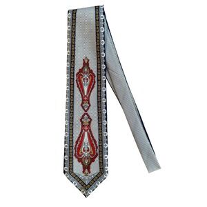 Claudio Nucci Mens Designer Silk Necktie Red‎ Gold Paisley Pattern Italy